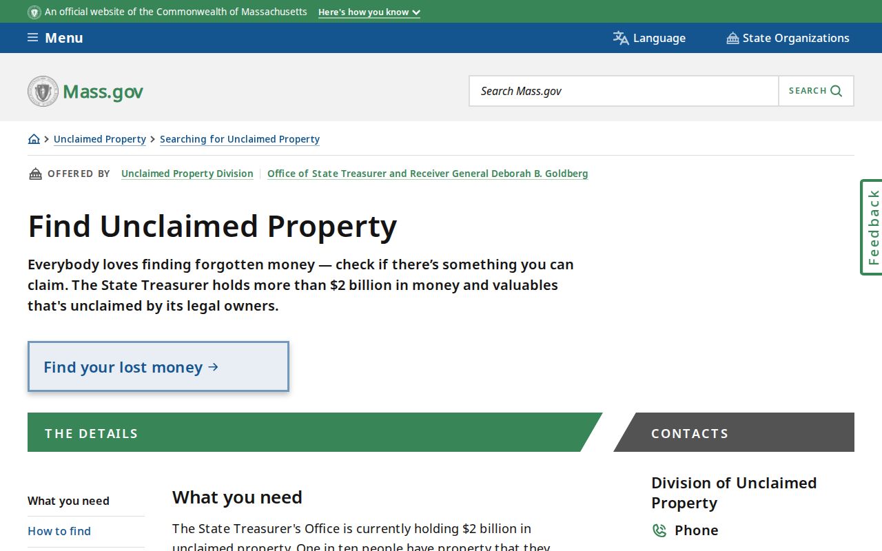 Woburn residents directory Massachusetts unclaimed-property search
