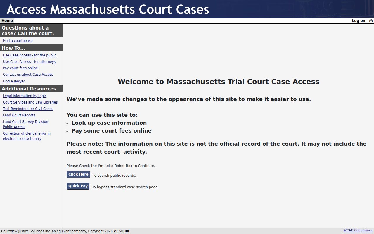 Woburn resident lookup through Massachusetts Trial Court Case Access